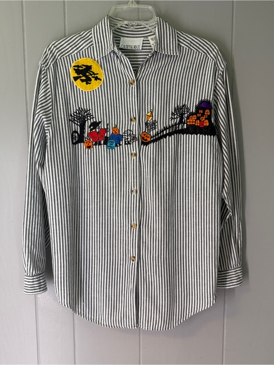 Casey & Max Tops - Casey & Max Halloween Embroidered Haunted House Stripe Button Shirt Size Small